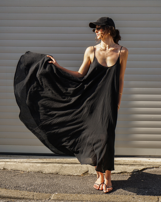Elegant Black Maxi Summer Dress – 100% Cotton - Cheeky Chic