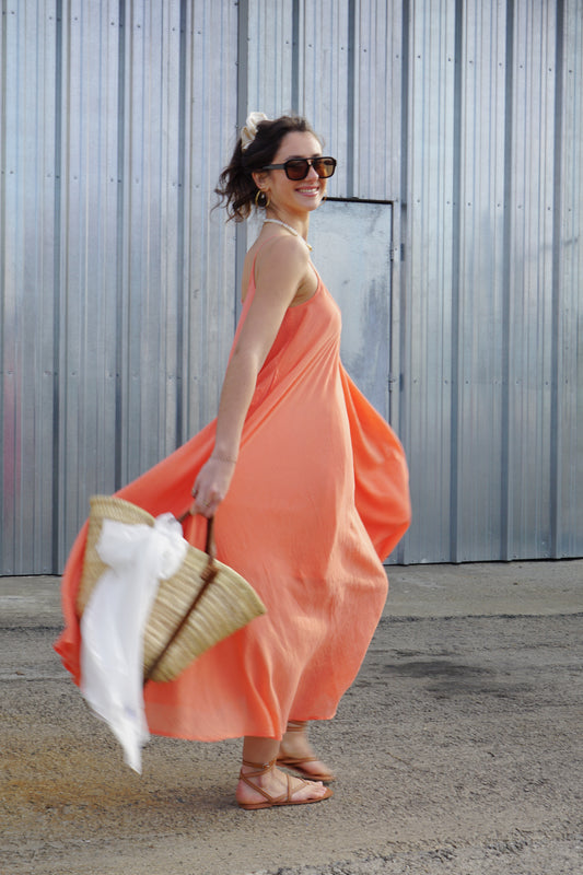 Elegant Coral Maxi Summer Dress – 100% Cotton - Cheeky Chic