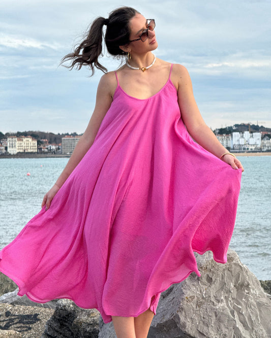 Elegant Fuchsia Maxi Summer Dress – 100% Cotton - Cheeky Chic