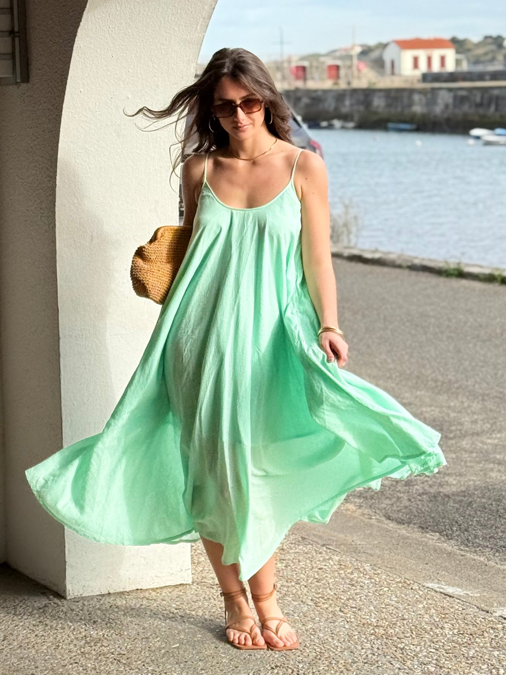 long flowy dress patterns The Balow Tiered Tank Maxi Dress in Sage Mint Medium