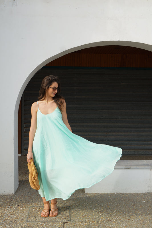 Elegant Mint Maxi Summer Dress – 100% Cotton - Cheeky Chic