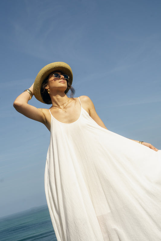 Elegant White Maxi Summer Dress – 100% Cotton - Cheeky Chic