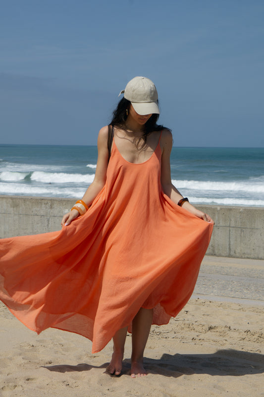 Elegant Coral Maxi Summer Dress – 100% Cotton - Cheeky Chic