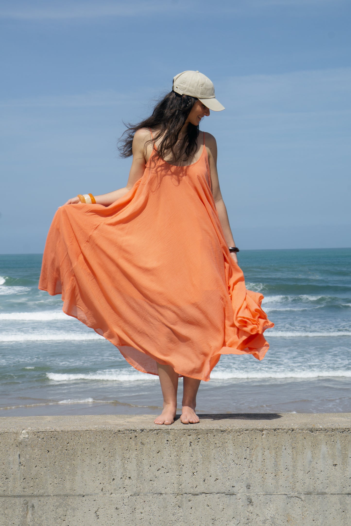 Elegant Coral Maxi Summer Dress – 100% Cotton - Cheeky Chic
