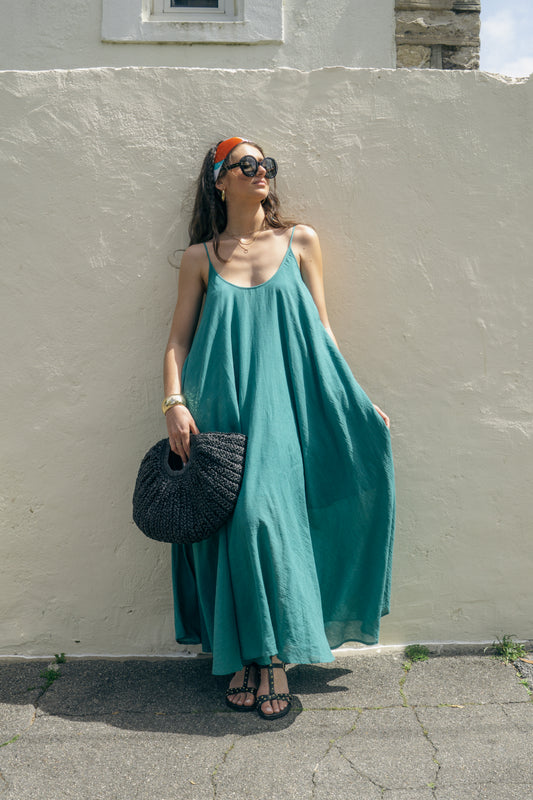 Elegant Teal Maxi Summer Dress – 100% Cotton - Cheeky Chic