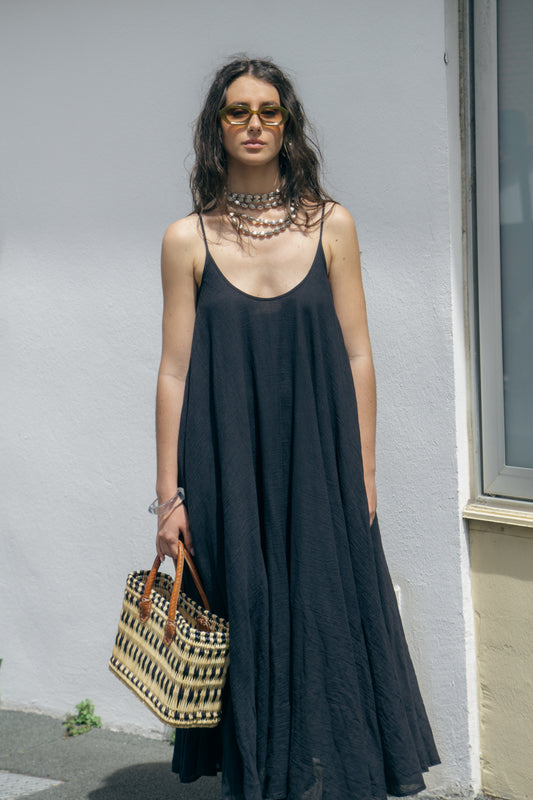 Elegant Black Maxi Summer Dress – 100% Cotton - Cheeky Chic