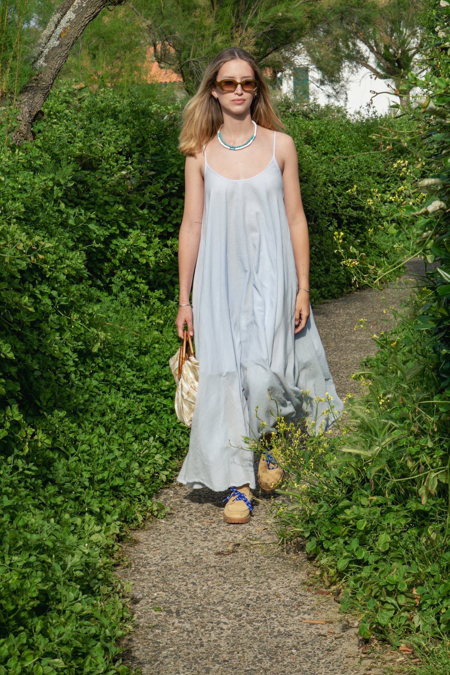 Elegant Baby Blue Maxi Summer Dress – 100% Cotton - Cheeky Chic