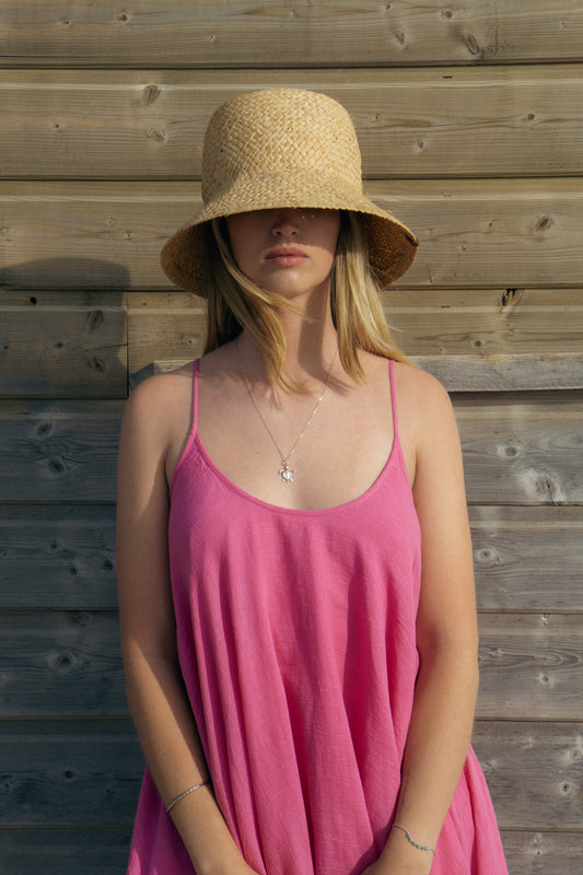 Elegant Fuchsia Maxi Summer Dress – 100% Cotton - Cheeky Chic