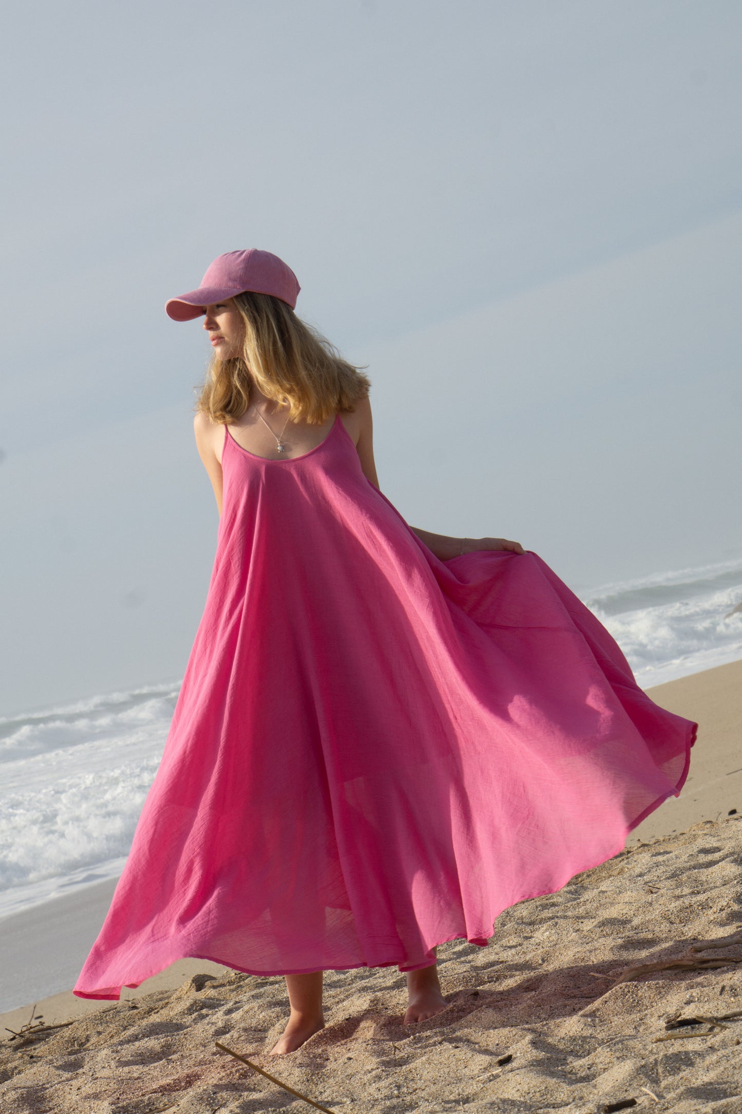 Elegant Fuchsia Maxi Summer Dress – 100% Cotton - Cheeky Chic