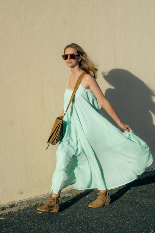 Elegant Mint Maxi Summer Dress – 100% Cotton - Cheeky Chic