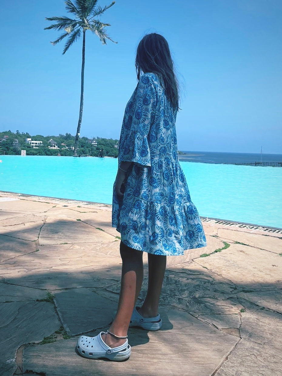 Blue Printed Midi Dress