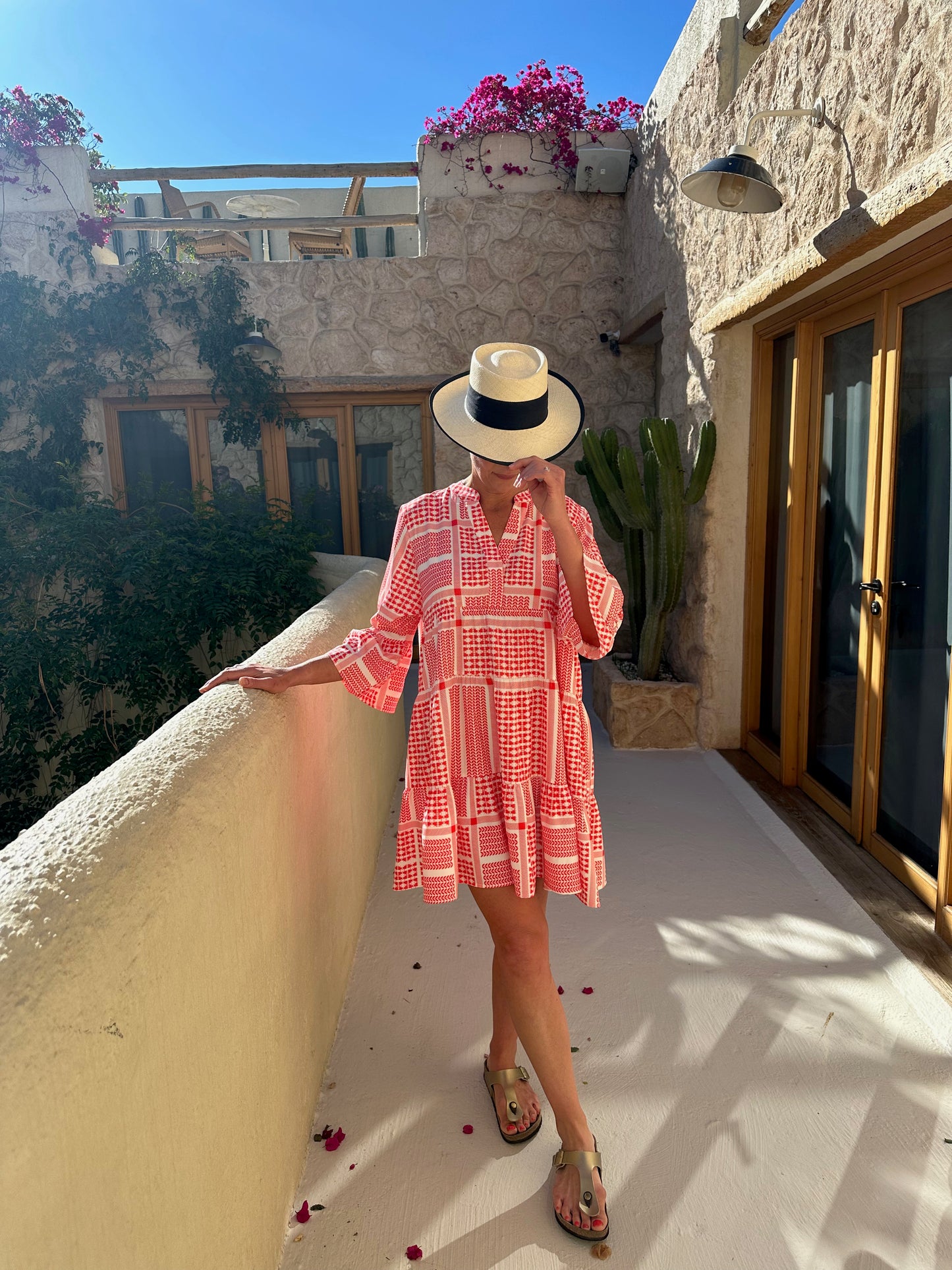 Red Printed Midi Dress