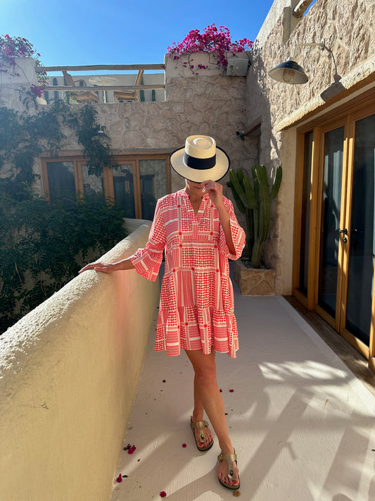 Red Printed Midi Dress