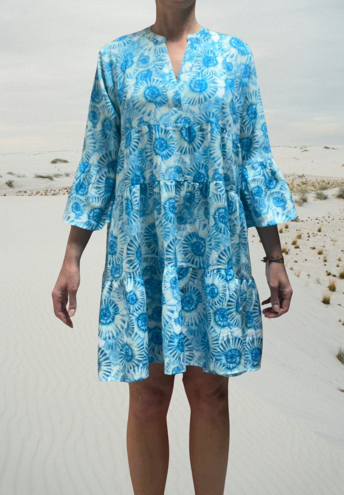 Blue Printed Midi Dress