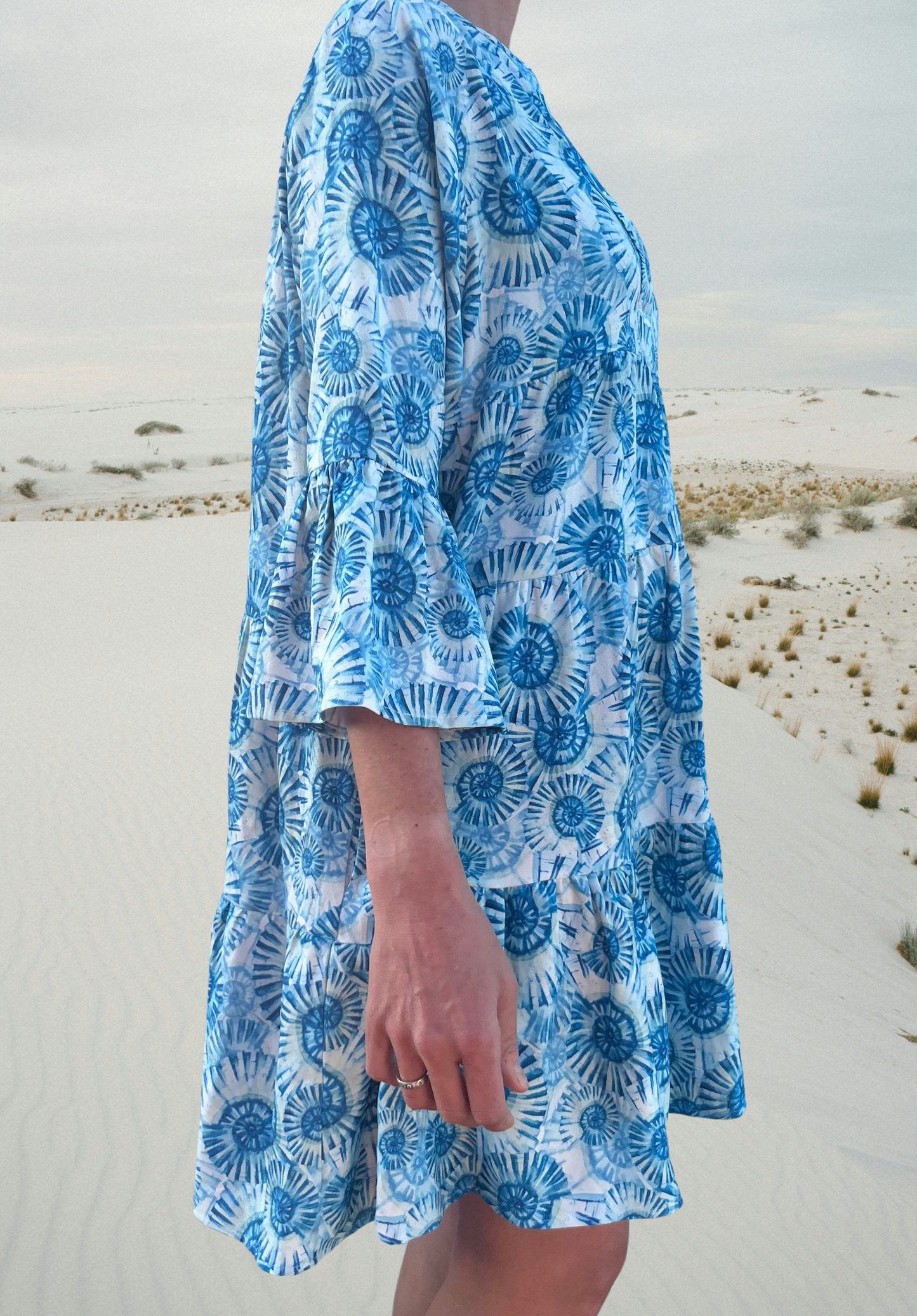 Blue Printed Midi Dress