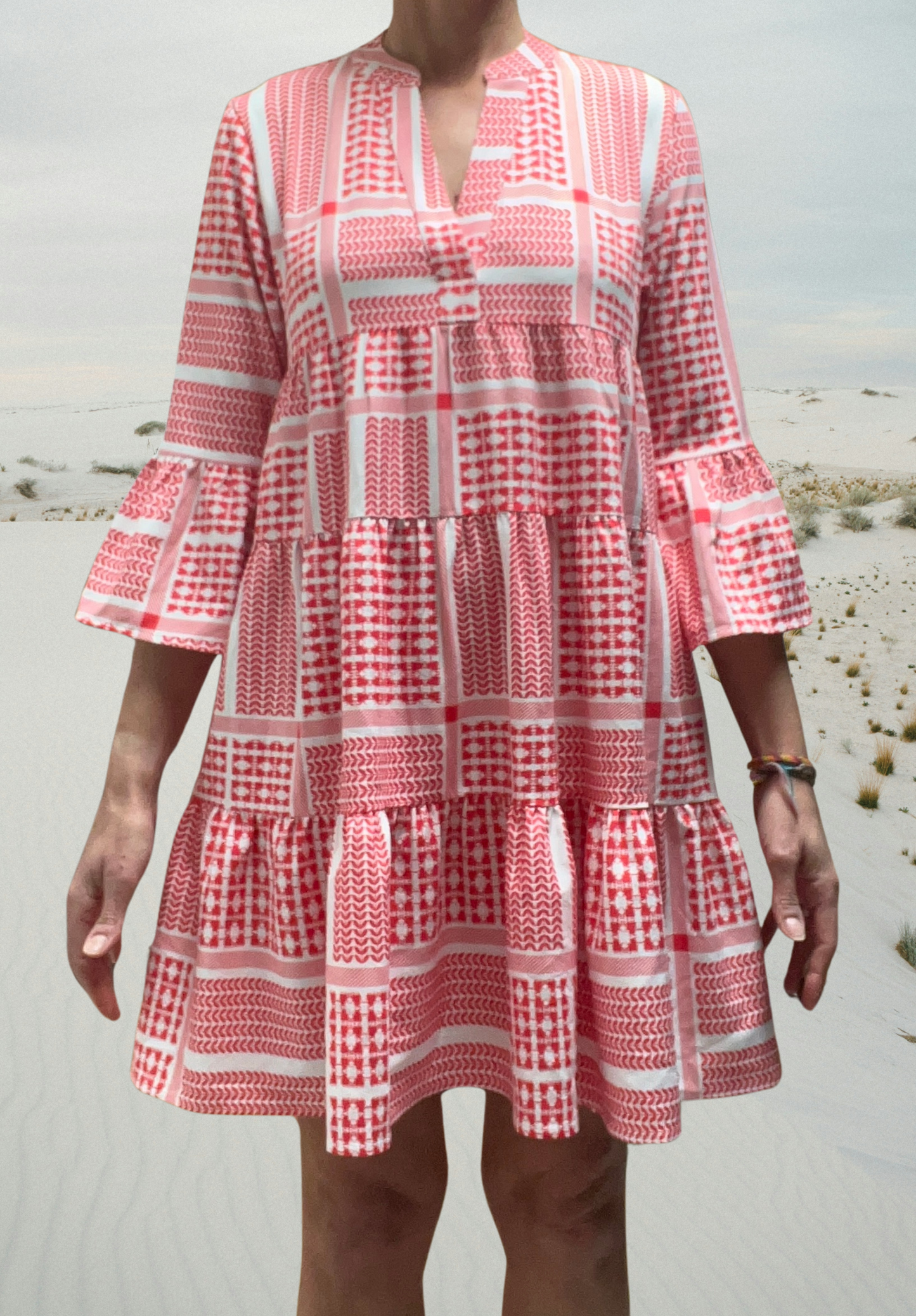 Red Printed Midi Dress